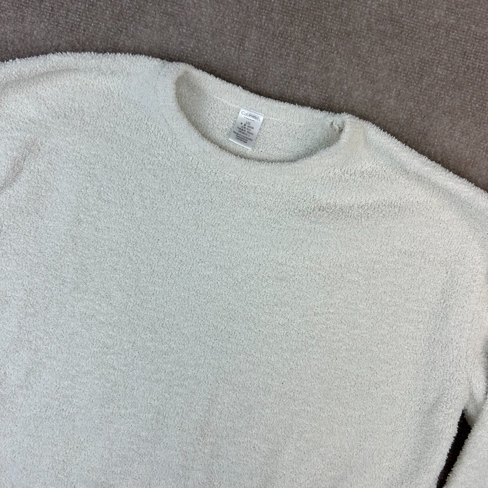 Calvin Klein Top Womens L White Fleece Crew Neck Pullover Relaxed Fit Sleepwear‎